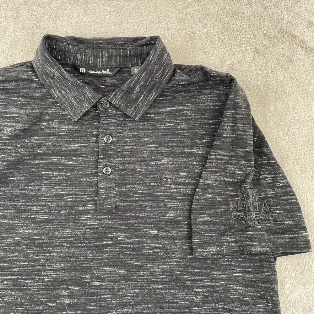 Travis Mathew Flying Tortilla Polo Shirt Men Large Heather Black Corp Logo NWOT
